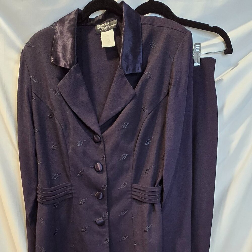Dawn Joy Fashion Pants & Blazer Set Size 9/10 Navy Leafs